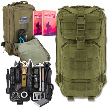 ZESTAW WYJAZDOWY HARCERSKI W GÓRY NA OBÓZ PLECAK WOJSKOWY KIT BUSHCRAFT