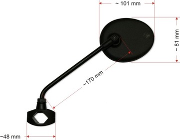 Lusterko do rowerów elektrycznych AJS krótkie ramię 17 cm, czarne