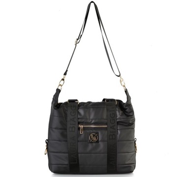 Czarna pikowana torebka shopper A4 Laura Biaggi