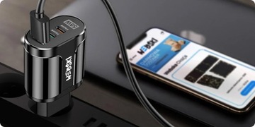БЫСТРЫЙ БЛОК ПИТАНИЯ ПЕРЕМЕННОГО ТОКА 58 Вт 2xUSB-C PD 20 Вт + USB QC 3.0 18 Вт С КАБЕЛЕМ 5 В 1