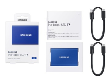 Портативный твердотельный накопитель SAMSUNG T7 1 ТБ, внешний USB 3.2 Gen 2, синий индиго