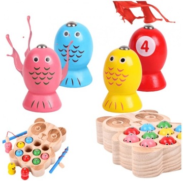 РЫБАЛКА, МАГНИТНАЯ, 2 х УДОЧКА, ЛОЙМА ЧЕРВЯ, ДЕРЕВЯННАЯ РЫБА