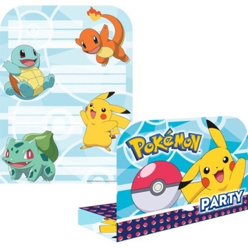 Zaproszenia Urodzinowe Pokemon, 8 szt.