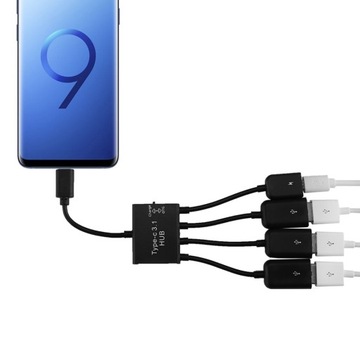 Портативный USB-C / Type-C «папа» на 3 порта USB «мама» + разъем питания Micro USB «мама»