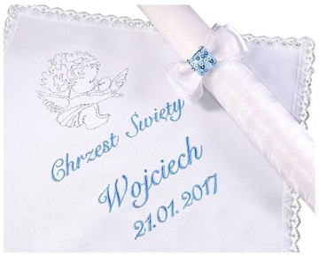Komplet do chrztu szatka i świeca na chrzest gromnica chrzczonka Perła BS