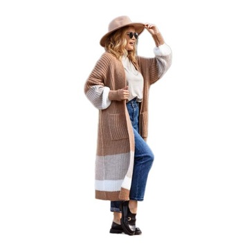 Длинный полосатый кардиган больших размеров