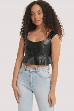 NA-KD CROP TOP CZARNY SKÓRZANY FALBANA 32 XXS 1ACV