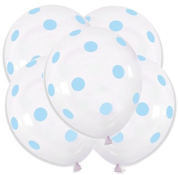 Balony Przezroczyste w Niebieskie Grochy 5 Sztuk