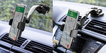 Uchwyt samochodowy na telefon PRZYSSAWKA DO SZYBY I KOKPITU z ładowarką