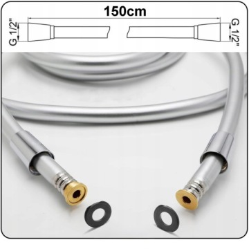 СИЛИКОНОВЫЙ ШЛАНГ ДЛЯ ДУША СЕРЕБРИСТО-СЕРЫЙ ГЛАДКИЙ ПВХ 360° РЕЗИНА 150 СМ