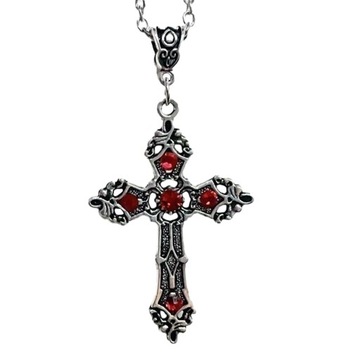 Naszyjnik z krzyżem Wiara z czerwonymi kryształkami Metal Mężczyźni Kobiety Goth