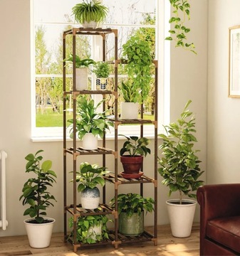 ДЕРЕВЯННАЯ ПОДСТАВКА ДЛЯ ЦВЕТОВ ЦВЕТОЧНЫЕ кашпо РАСТЕНИЯ КНИЖНЫЙ ШКАФ С 9 ПОЛКАМИ