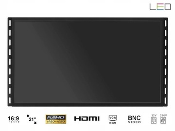 Монитор с открытой рамкой, светодиодный, 21 дюйм, VGA, HDMI, USB, BNC, 12 В, 230 В