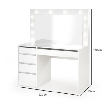 БЕЛЫЙ ТУМАРНЫЙ СТОЛИК С ПОДСВЕТКОЙ, ЯЩИКАМИ И ЗЕРКАЛОМ HANA HTH01