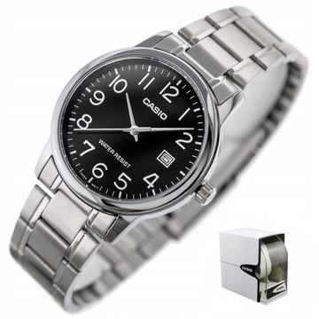ZEGAREK MĘSKI CASIO GERARD +BOX +GRAWER stalowy cyfry bransoleta datownik
