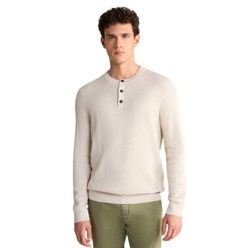 JOOP! - Sweter z dzianiny Henley w kolorze jasnobeżowym XL