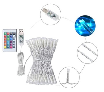 Световая гирлянда из светодиодных ламп 3х3м 200LED USB многоцветная + пульт 16к