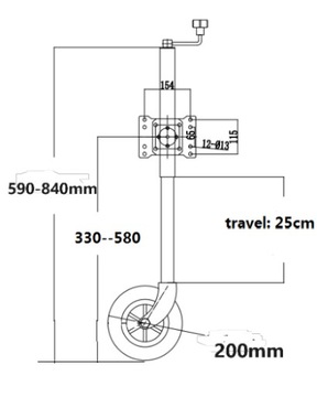 Маневренное опорное колесо для прицепа кемпингового эвакуатора 700 кг fi48