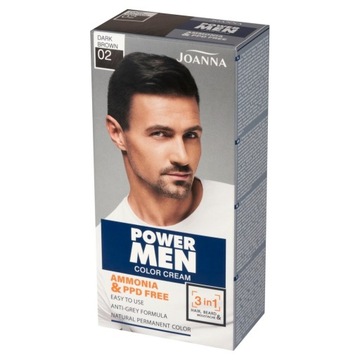 Joanna Power Men 3w1 farba do włosów brody 02 brąz