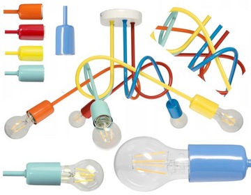 Lampa Sufitowa Wisząca Wielokolorowa Żyrandol E27 Można Led Multikolor