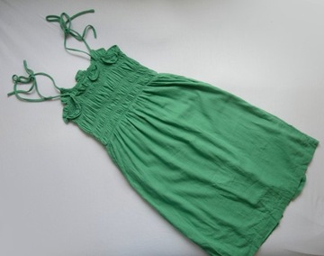 Sukienka zielona lniana 55% len 45% rayon midi letnia na lato guziki 36/38