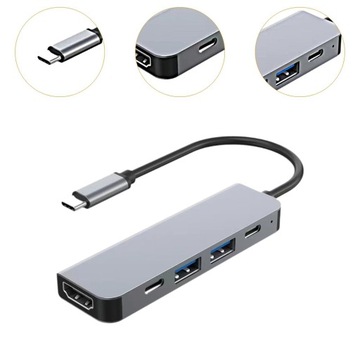 Адаптер USB C Hub PD87W для планшетных камер, сканеров, мыши, ноутбука, данных 5 в 1