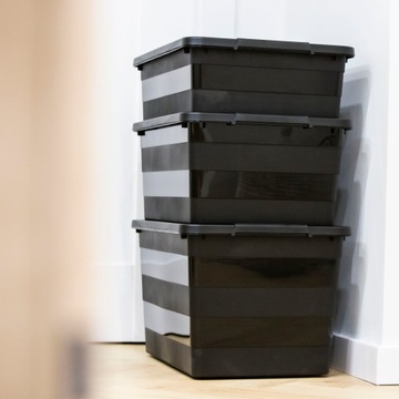 ПЛАСТИКОВЫЙ КОНТЕЙНЕР ПЛАСТИКОВАЯ КОРОБКА С КРЫШКОЙ НА КОЛЕСАХ ЧЕРНАЯ 40Л