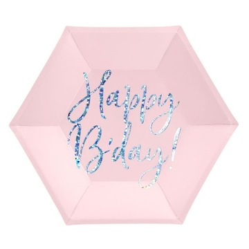 Talerzyki papierowe RÓŻOWE na urodziny HAPPY B'DAY 20 cm 6 szt