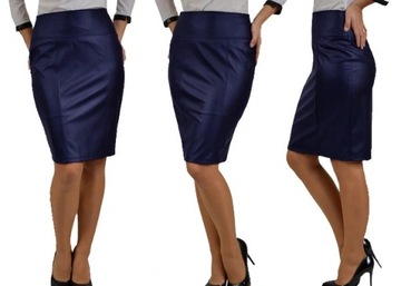 GŁADKA OŁÓWKOWA SPÓDNICA EKO SKÓRA GRANATOWA r.48