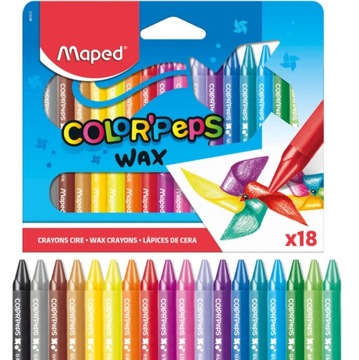 Kredki woskowe , świecowe MAPED COLORPEPS 18 kolorów w etui kartonowym