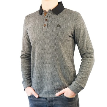 Sweter polo w jodełkę firmy BASTION bawełniany 3XL