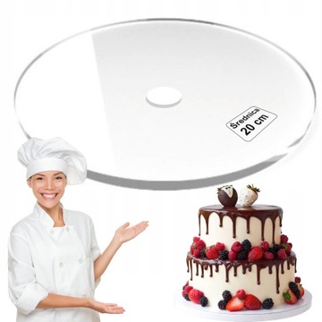 PODKŁAD POD TORT PIĘTROWY 20 CM Z OTWOREM OKRĄGŁY WYTRZYMAŁY PLEXI