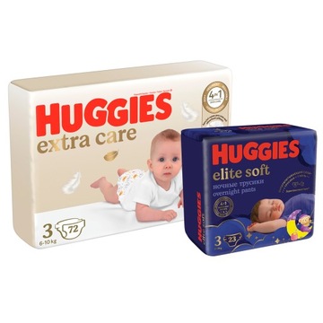 HUGGIES Pieluchy Extra Care 3 (6-10kg) 72 szt + Elite Soft Night Pants 3 23