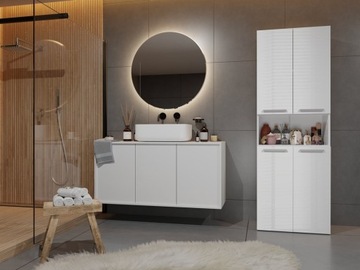 Белая колонна для ванной, GLOSS WHITE, вместительная, высокая, широкая тумба для ванной комнаты