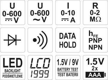 MIERNIK CYFROWY ELEKTRYCZNY MULTIMETR TEST BATERII LCD