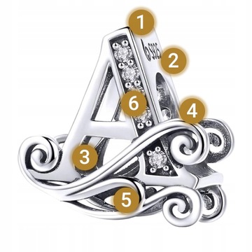 CHARMS LITERKA A srebro 925 srebrna litera koralik zawieszka charms pr S925