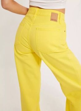 Pieces damskie żółte szerokie spodnie jeansowe XS