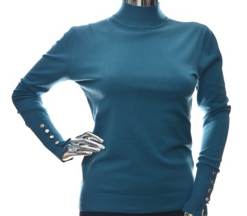 Klasyczny damski sweter półgolf gładki guziki uni
