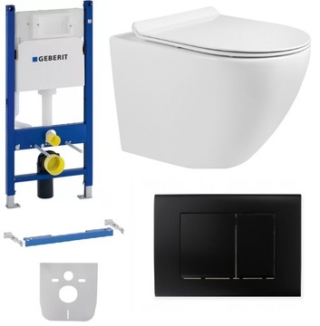 ZESTAW Stelaż WC GEBERIT UP100 + przycisk czarny mat + miska WC + deska W/O
