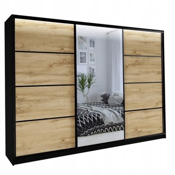 Szafa przesuwna z lustrem 250 wotan czarny LOFT