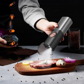 2X MŁYNEK ELEKTRYCZNY DO PIEPRZU SOLI PRZYPRAW USB Z OŚWIETLENIEM LED