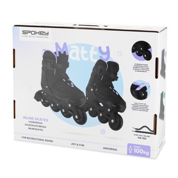 Регулируемые роликовые коньки Spokey MATTY TIE-DYE, размеры 35–38.