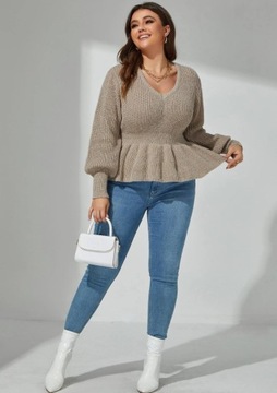 SHEIN PLUS SIZE SWETER Z FALBANKĄ BEŻOWY 48 VBF