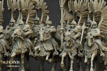 Highlands Miniatures Winged Hussars Cavalry Unit 5 modeli z lancami