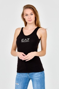 EA7 Top czarny na ramiączka ze srebrnym logo XS