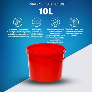 Ведро BenBow с крышкой, 10л, красное