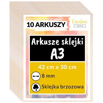 Płyta sklejka do cięcia laserem grawerowania dekoracji 8 mm A3 x 10 sztuk