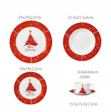 Świąteczny Zestaw Talerzy Obiadowych Boże Narodzenie 30 elementów Choinka