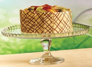 PATERA SZKLANA NA NÓŻCE CIASTO TORT OWOCE 32CM