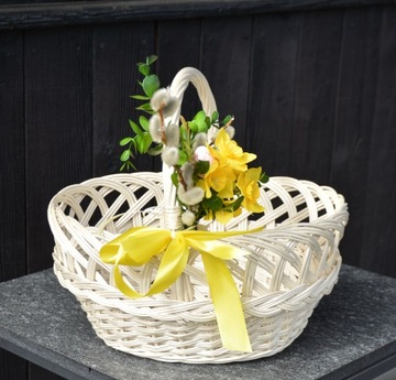 Плетеная ПАСХАЛЬНАЯ КОРЗИНА, РОЖДЕСТВЕНСКАЯ КОРЗИНА, ЦВЕТЫ, бежевый/экрю